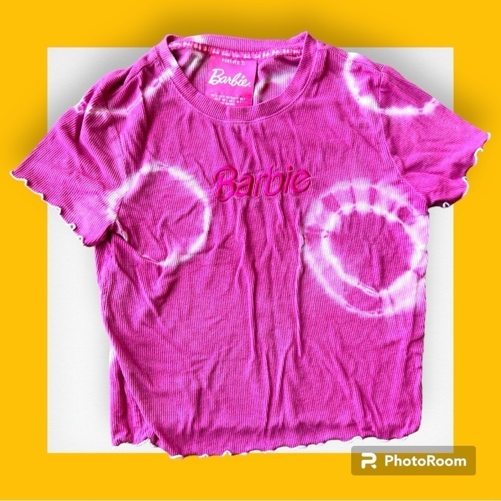 Barbie Pink Tie Dye Ribbed Crop Top Small